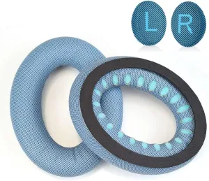 QC45 Earpads Replacement Fabric Ear Pads Memory Foam Cushion Cover with L/R Compatible with Bose QuietComfort 45 (QC45) QC35 II Wireless Noise Canceling Over-Ear Headphones (Blue)