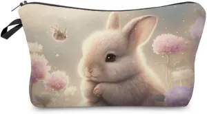Rabbit Bunny Makeup Bag Cute Small Makeup Organizer Bag Travel Toiletry Zipper Pouch Birthday Christmas Gift for Rabbit Lovers Bunny Cosmetic Bag for Women