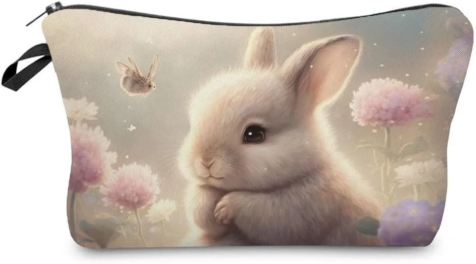 Rabbit Bunny Makeup Bag Cute Small Makeup Organizer Bag Travel Toiletry Zipper Pouch Birthday Christmas Gift for Rabbit Lovers Bunny Cosmetic Bag for Women