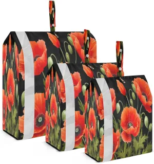 Red Poppy Flowers Black Compression Packing Cubes Luggage Organizer Bags for Travel Suitcase Organizer for Women Travel Accessories