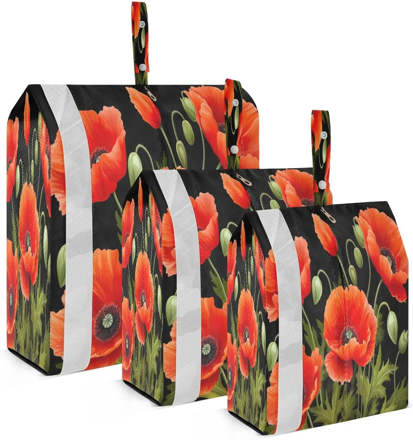 Red Poppy Flowers Black Compression Packing Cubes Luggage Organizer Bags for Travel Suitcase Organizer for Women Travel Accessories