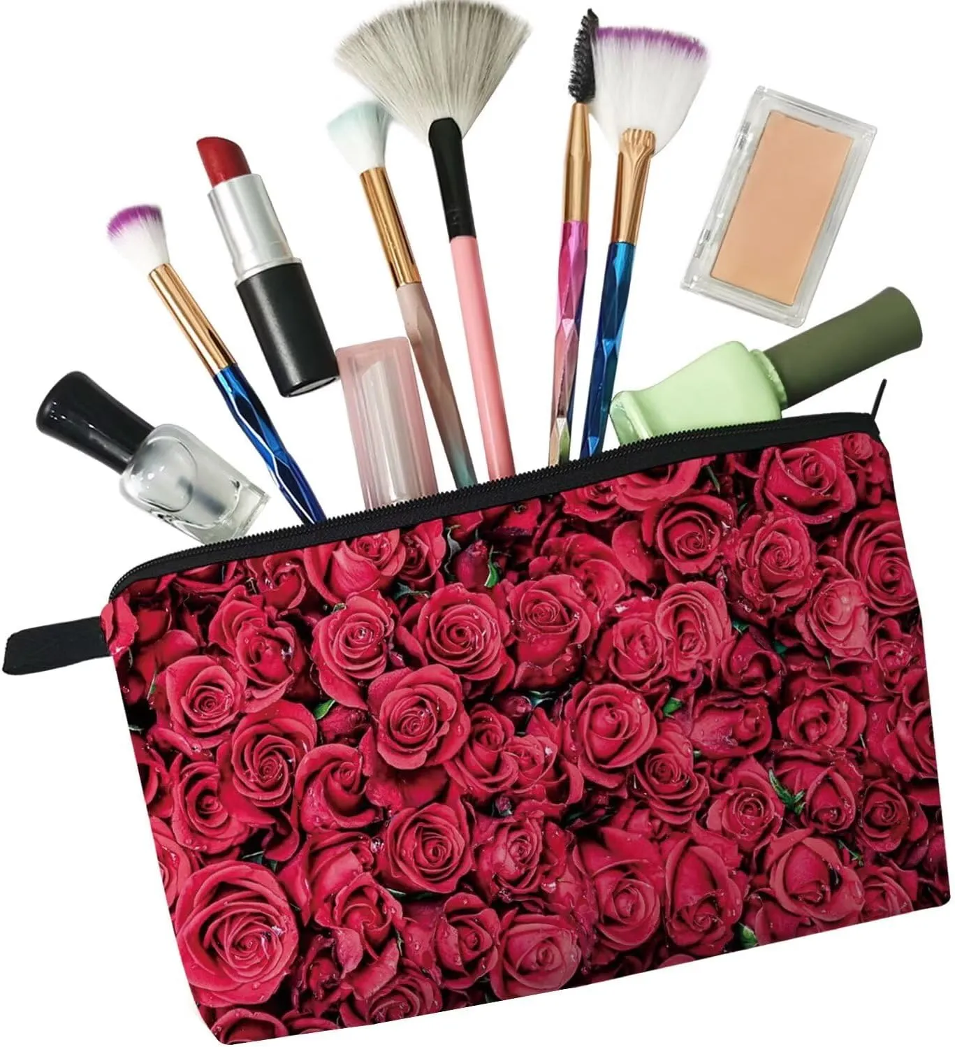 Red Rose Makeup Bag Cue Small Organizer Zipper Pouch Red Rose Cosmetic Bag Rose Birthday Present for Rose Lovers Women Friends