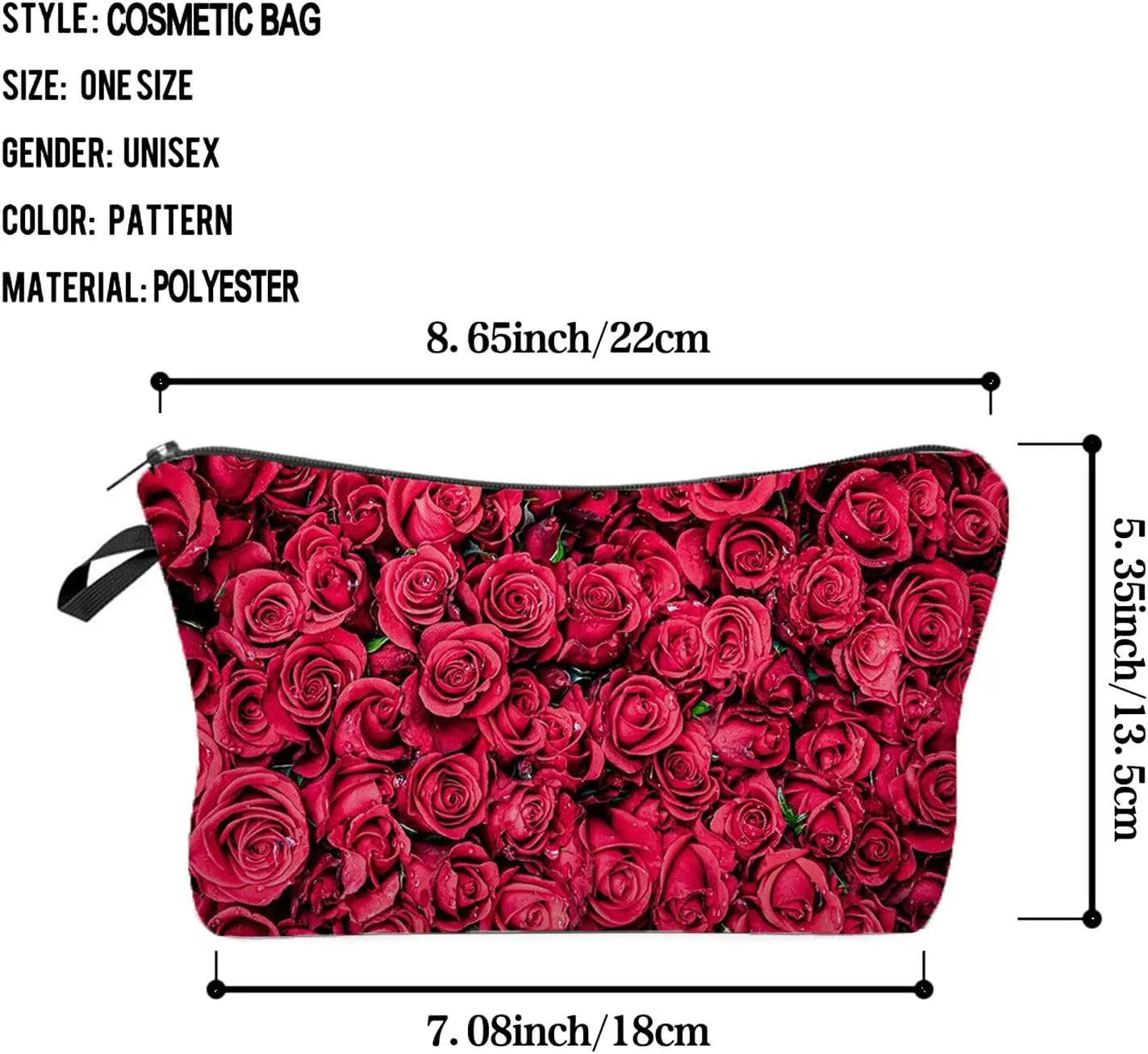 Red Rose Makeup Bag Cue Small Organizer Zipper Pouch Red Rose Cosmetic Bag Rose Birthday Present for Rose Lovers Women Friends