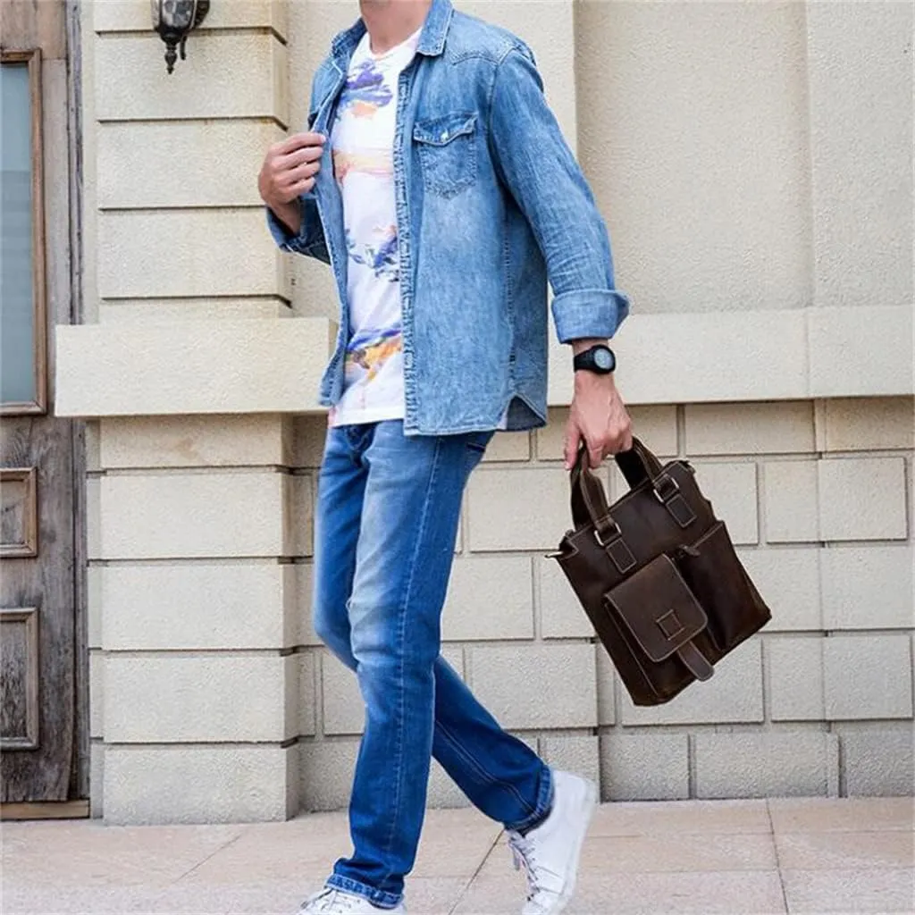 Retro Men's Handbag Men and Women Universal Shoulder Bag Crossbody Bag Leather Briefcase