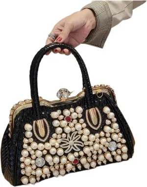 Rhinestone Bags Pearl Women's Handbag Leather Diamond Shoudler Crossbody Evening Bag Portable Rhinestone Lock Bags