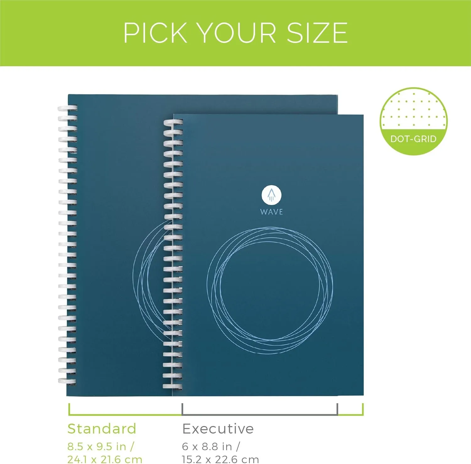 Rocketbook Wave Smart - Dotted Grid Eco-Friendly Notebook with 1 Pilot Frixion Pen Included - Standard Size (8.5" x 9.5"), BLUE (WAV-S)