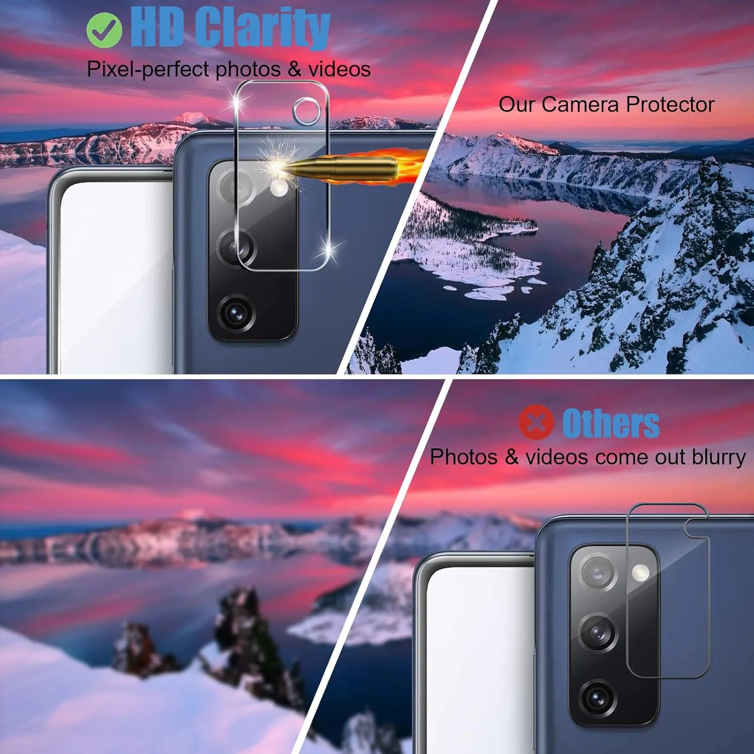 Screen Protector and Camera Protector, [3 Screen  3 Camera Protectors][Support Fingerprint] Tempered Glass for Samsung Galaxy S20 FE 5G/4G