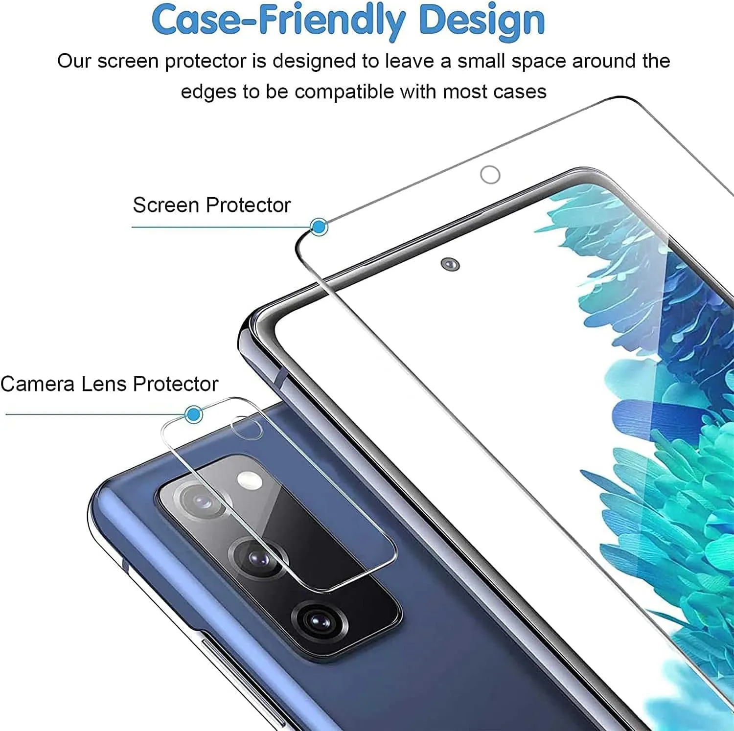 Screen Protector and Camera Protector, [3 Screen  3 Camera Protectors][Support Fingerprint] Tempered Glass for Samsung Galaxy S20 FE 5G/4G