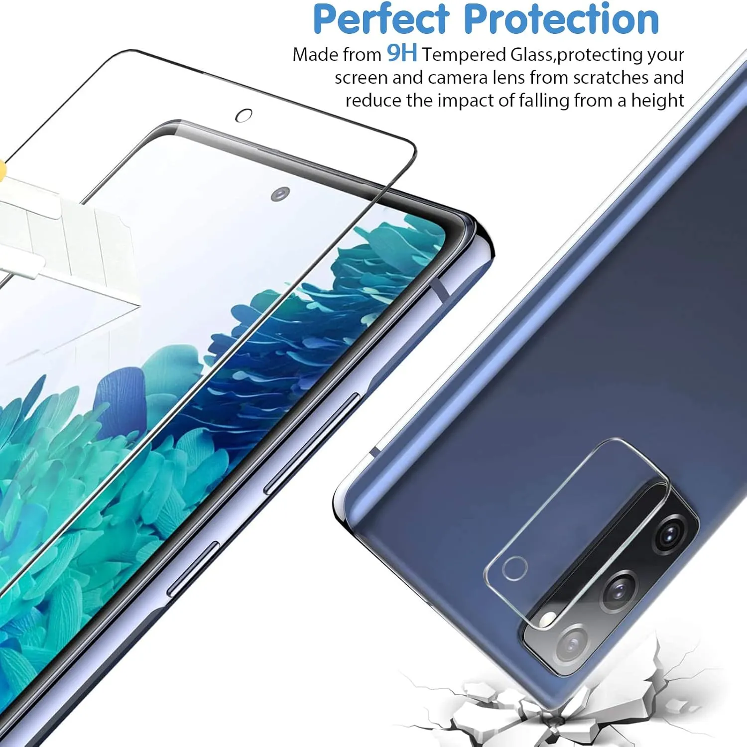 Screen Protector and Camera Protector, [3 Screen  3 Camera Protectors][Support Fingerprint] Tempered Glass for Samsung Galaxy S20 FE 5G/4G