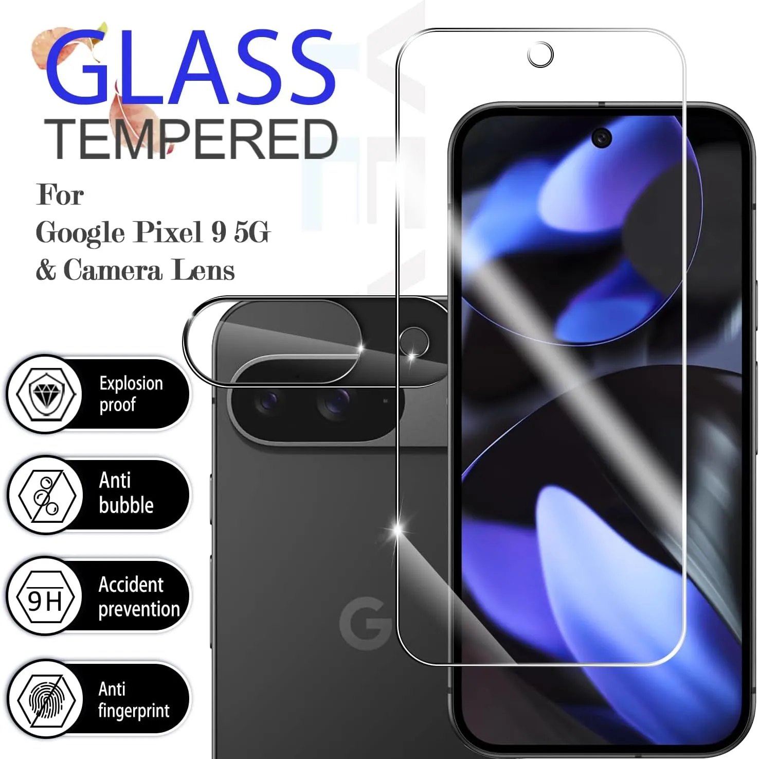 Screen Protector for Google Pixel 9, [2 2 Pack] Tempered Glass for Pixel 9 & Camera Lens Protectors[Ultrasonic Fingerprint Unlock] [Case Friendly] [Bubble-Free] 6.3 Inches
