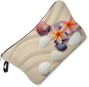 Sea Shell Beach Cosmetic Bag Cute Small Makeup Bag Organizer Zipper Pouch Beach Pattern Present for Women Friends Sisters