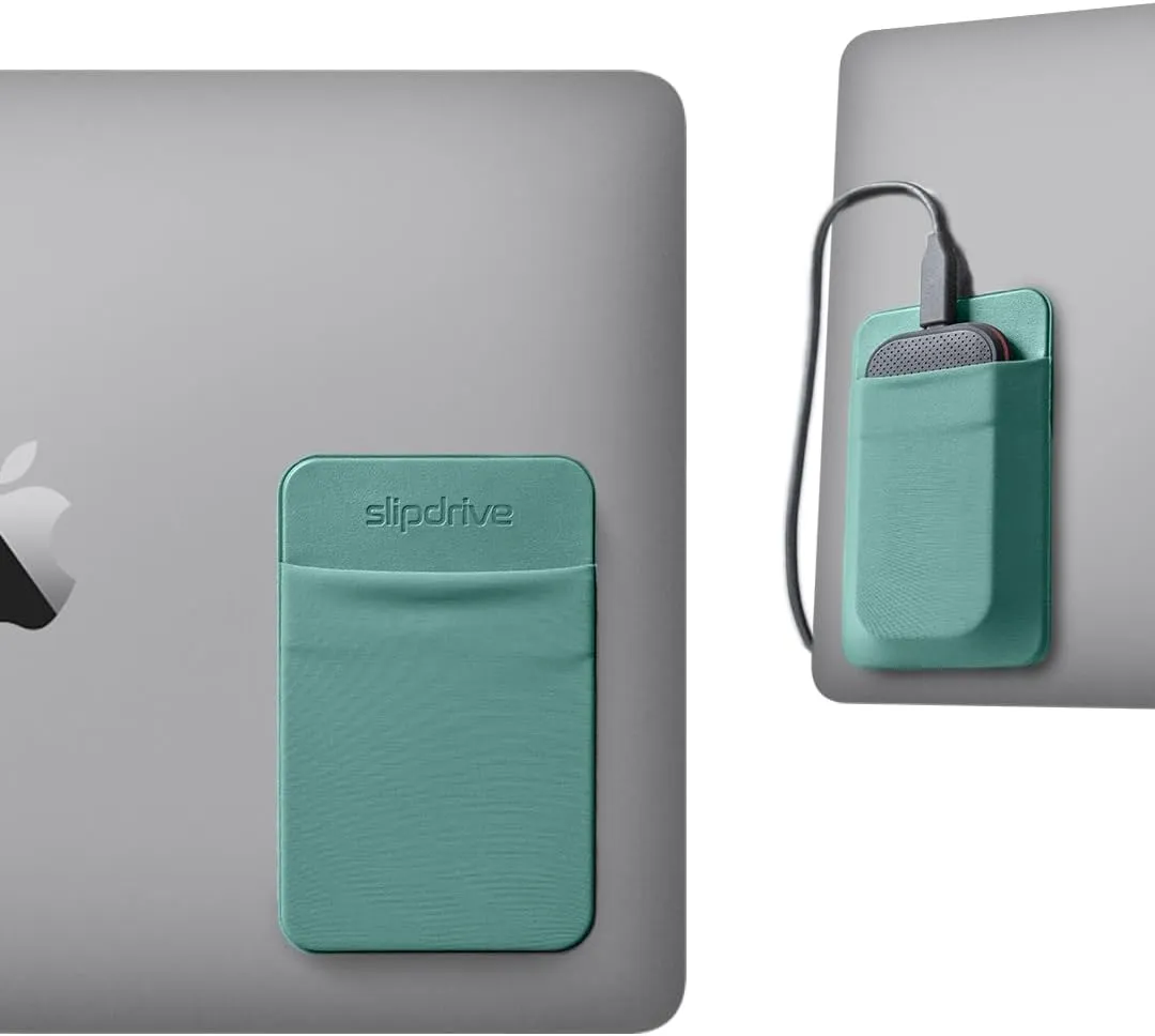 Slipdrive - Portable Hard Drive Sleeve for Laptop - SSD Solid State Drive - Reusable Adhesive - 5 x 3.2 Stick on External Hard Drive Carrying Case - Travel Pocket Pouch (Small, Aqua)