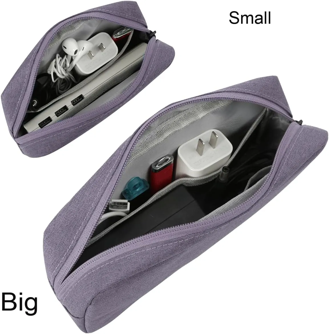 Small Cable Organizer Bag, Charger Organizer Case Pouch Travel Bag, Waterproof Electronics Accessories Case for USB, Cable, Cord, Charger, Phone, Power Bank, Earphone (Small-Purple)