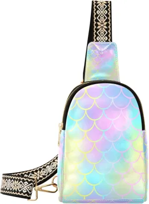 Small Sling Bag Waist Packs Leather Crossbody Packs Chest Bag Fish Scale Pattern Vector Texture for Women Travel Belt Purse