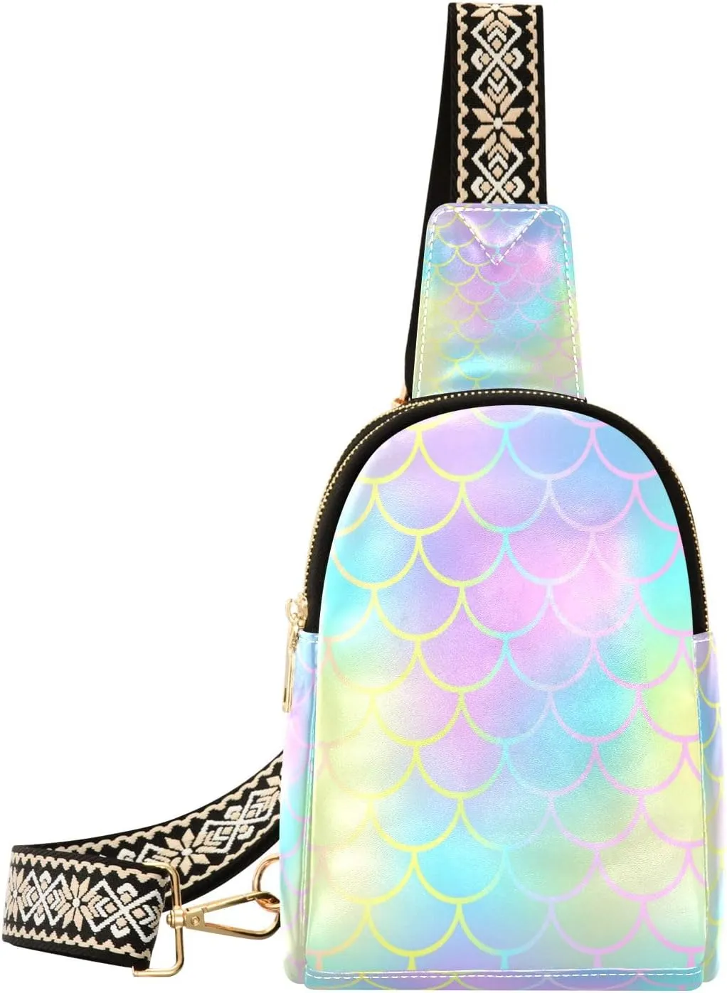 Small Sling Bag Waist Packs Leather Crossbody Packs Chest Bag Fish Scale Pattern Vector Texture for Women Travel Belt Purse