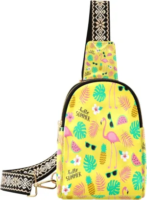 Small Sling Bag Waist Packs Leather Crossbody Packs Chest Bag Flamingo Pineapple Tropical Leaves Watermelon for Women Travel Belt Purse