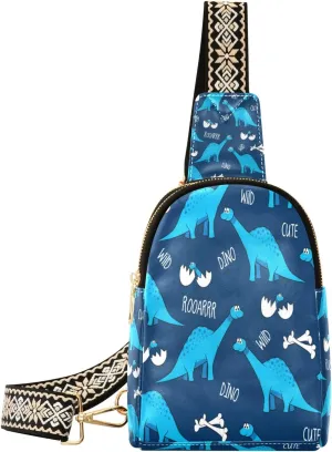 Small Sling Bag Waist Packs Leather Crossbody Packs Chest Bag Funny Cartoon Dinosaurs Bones Eggs for Women Travel Belt Purse
