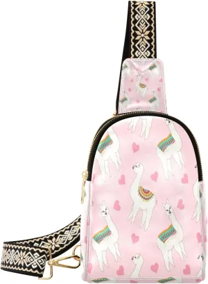 Small Sling Bag Waist Packs Leather Crossbody Packs Chest Bag Loving Heart Sheep for Women Travel Belt Purse