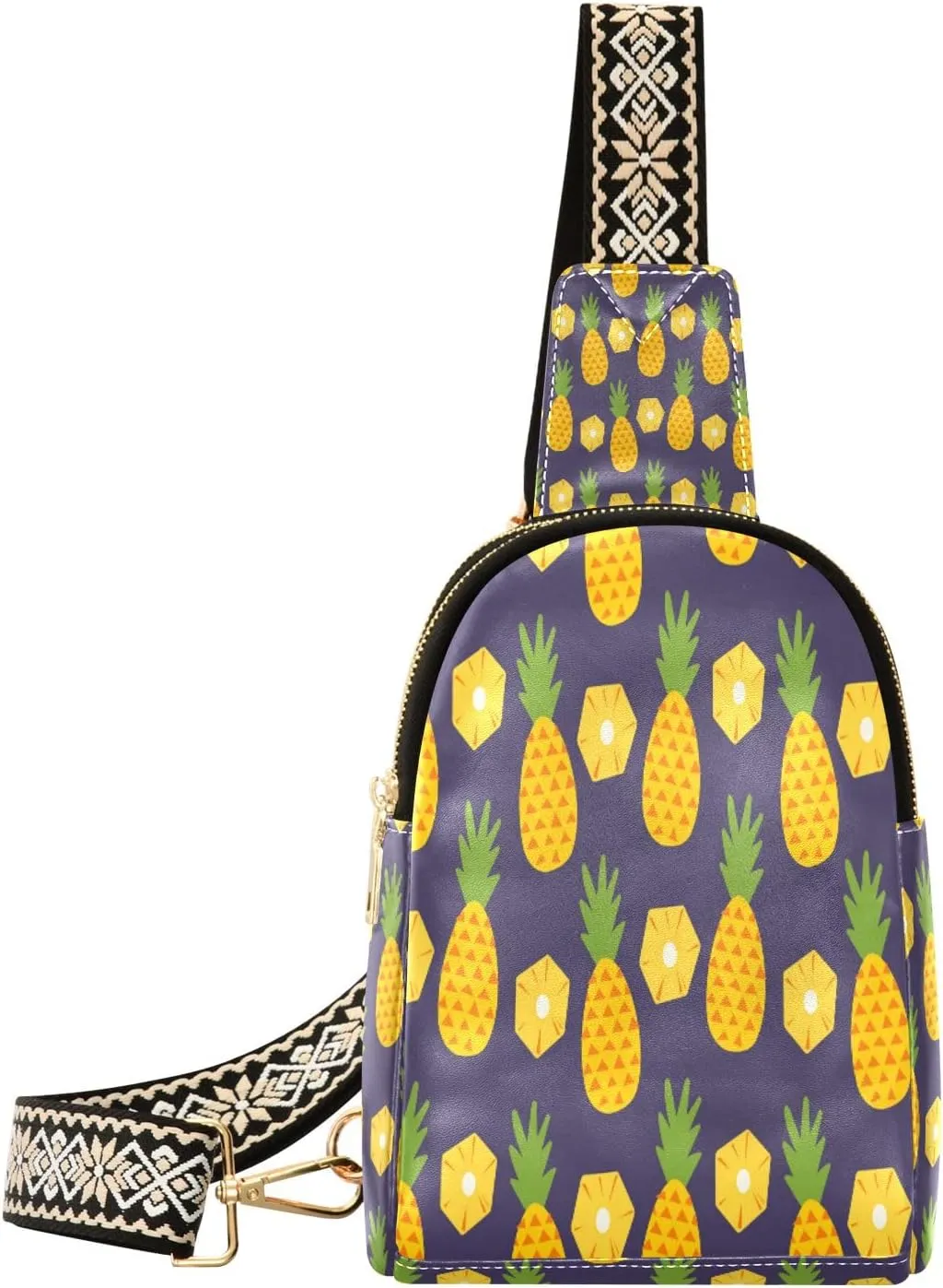 Small Sling Bag Waist Packs Leather Crossbody Packs Chest Bag Pineapple for Women Travel Belt Purse