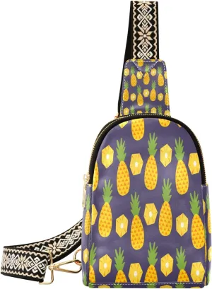 Small Sling Bag Waist Packs Leather Crossbody Packs Chest Bag Pineapple for Women Travel Belt Purse