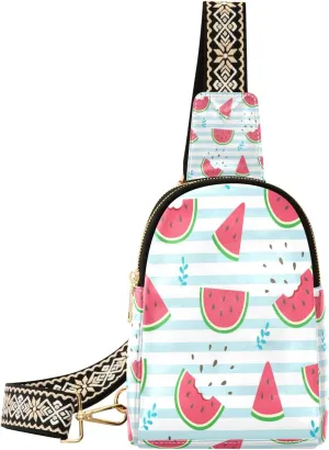Small Sling Bag Waist Packs Leather Crossbody Packs Chest Bag Watermelon for Women Travel Belt Purse