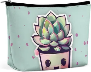 Smiling Succulents Cosmetic Bags for Women Men Waterproof Travel Toiletry Bag Large Capacity Makeup Bags PU Leather Cute Makeup Pouch Protable Travel Bag for Toiletries
