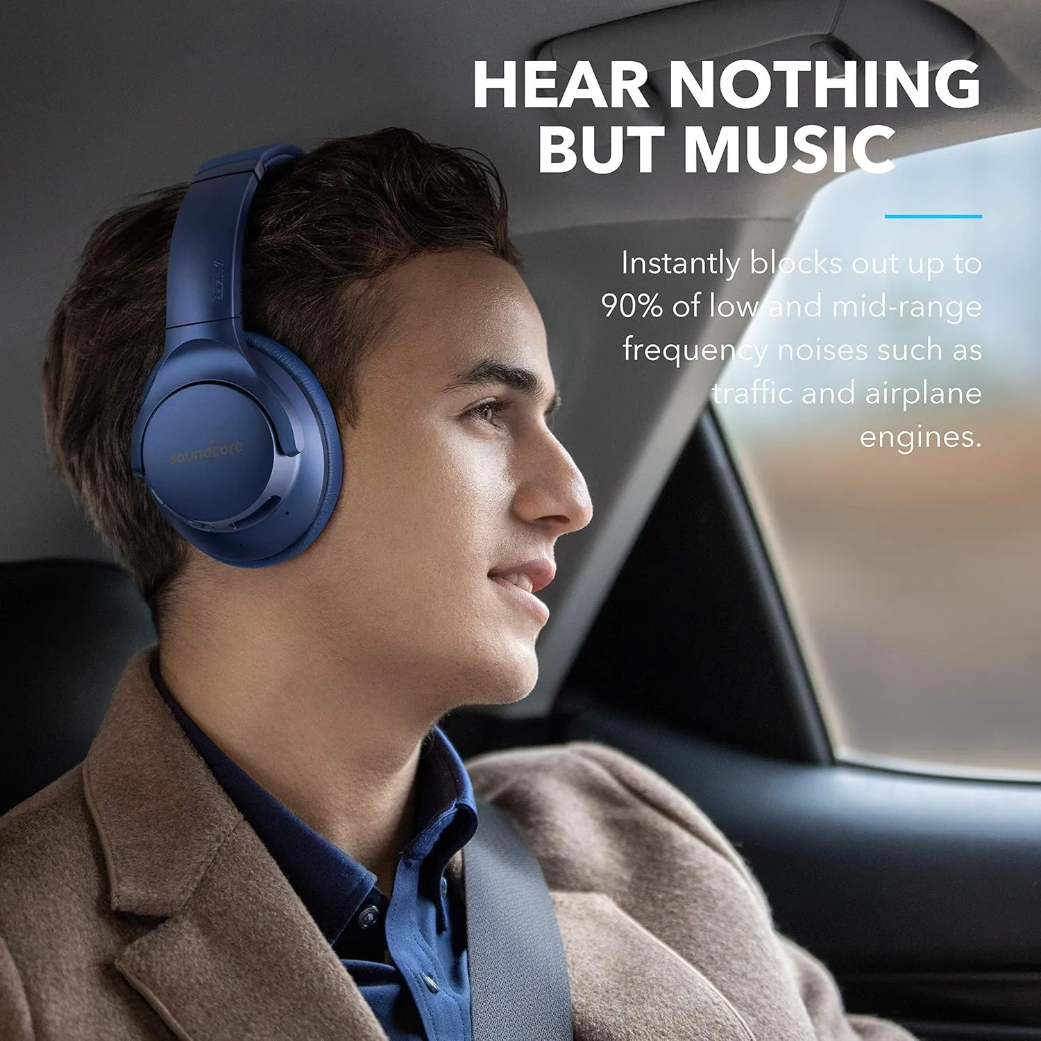 Soundcore Anker Life Q20 Hybrid Active Noise Cancelling Headphones (Blue) (Renewed)