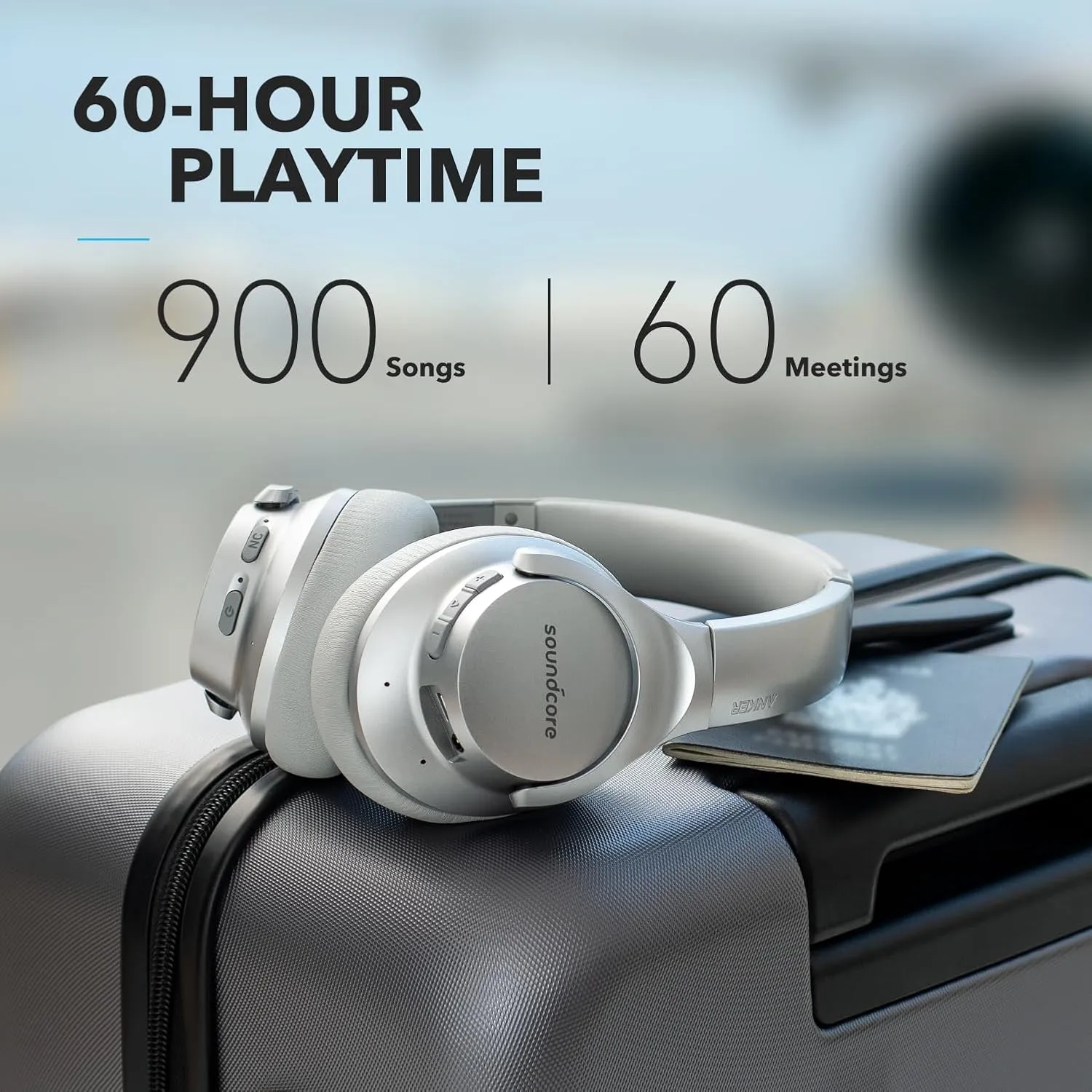 Soundcore Anker Life Q20 Hybrid Active Noise Cancelling Headphones, Wireless Over Ear Bluetooth Headphones, 60H Playtime, Hi-Res Audio, Deep Bass, Memory Foam Ear Cups, Travel, Office