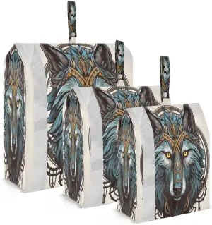 SPRIPORT Wolf Painting Blue 3 Set Compression Packing Cubes for Travel Lightweight Luggage Organizer Bags for Carry on Suitcase Travel Essentials for Vacation Man Woman Clothes