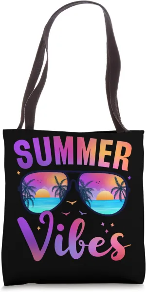 Summer Vibes Palm Sunglasses 70's Beach Life Retro Summer Tote Bag