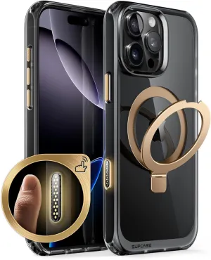 SUPCASE for iPhone 16 Pro Max Case with Camera Control Capture Button (Unicorn Beetle Mag), [Built-in Stand] [Compatible with MagSafe] [Military-Grade Protection] Clear Magnetic Phone Case, Black/Gold