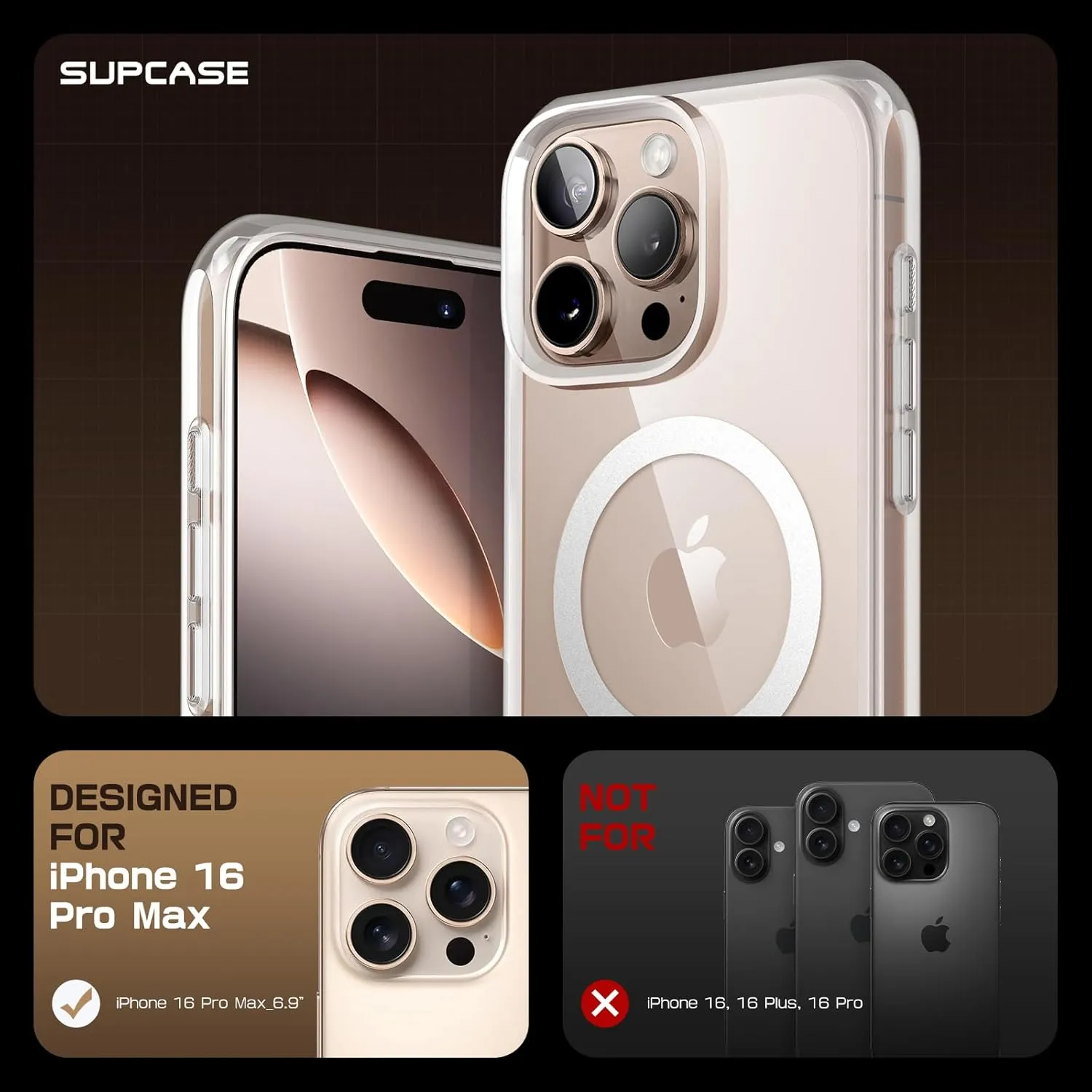 SUPCASE for iPhone 16 Pro Max Case with Camera Control Capture Button (Unicorn Beetle Mag), [Compatible with MagSafe] [Military-Grade Protection] Slim Clear Magnetic Phone Case (Clear)