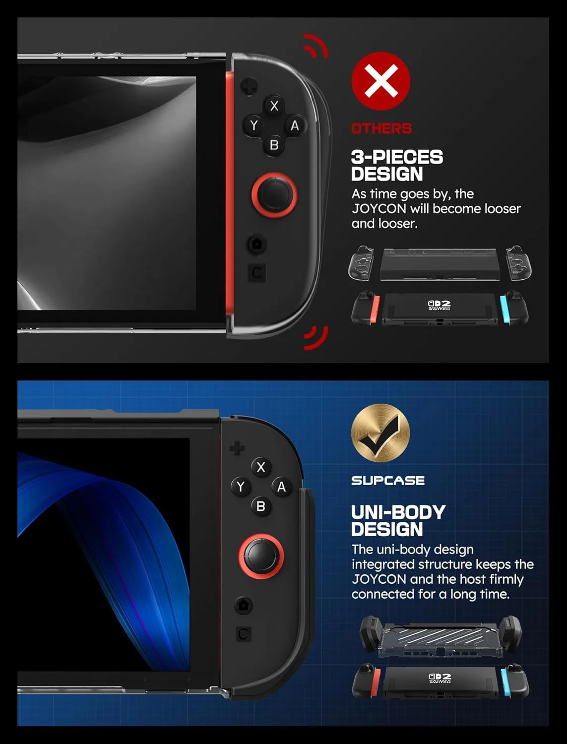 SUPCASE for Nintendo Switch 2 Case 2025 (Unicorn Beetle Pro), [Military-Grade Protection] [Magnetic Joy Con Controllers Friendly] Dockable Integrated Cover Accessories for Nintendo Switch 2, Black