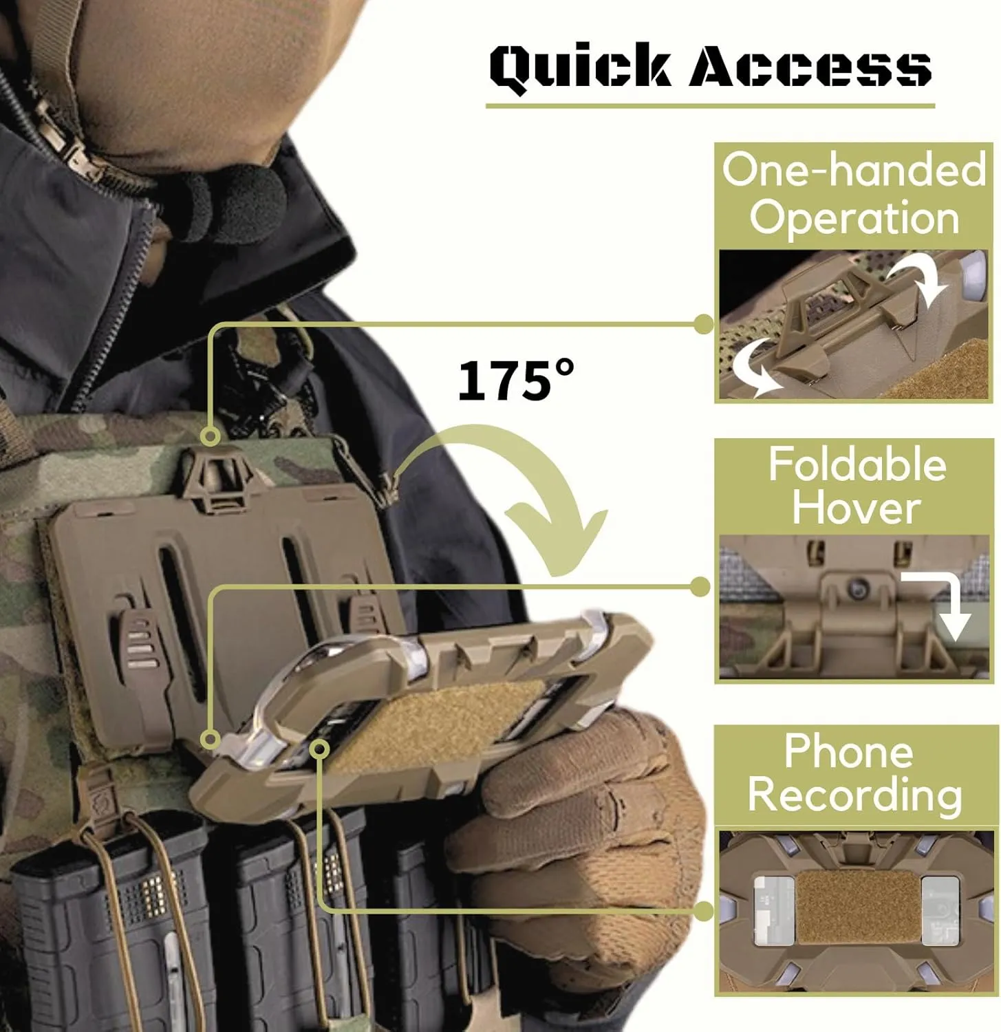Tactical Plate Carrier Molle Phone Carrier Vest Attachments, Outdoor Universal Foldable Phone Chest Holder, Chest Rig Mount Navigation Board for 4.7"-6.7" Screen (FoldPanel-BCP)