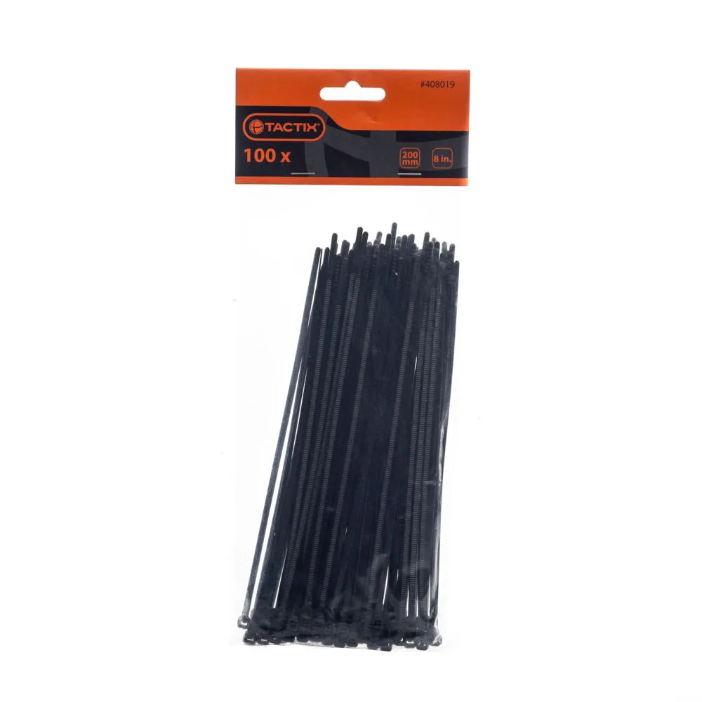 TACTIX Black Cable Ties (3.6mm x 20cm) 100pcs