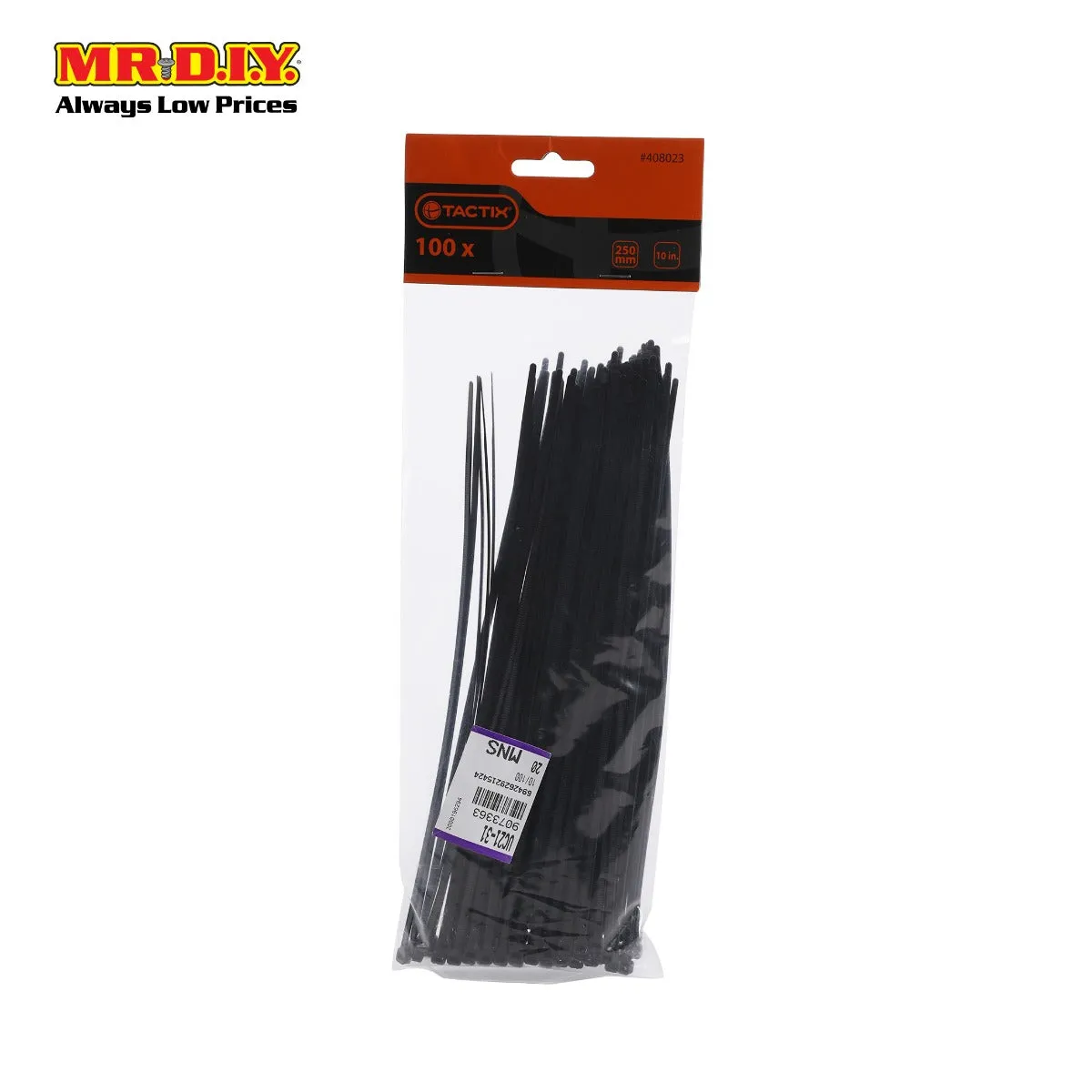 TACTIX Black Cable Ties (3.6mm x 25cm) 100pcs