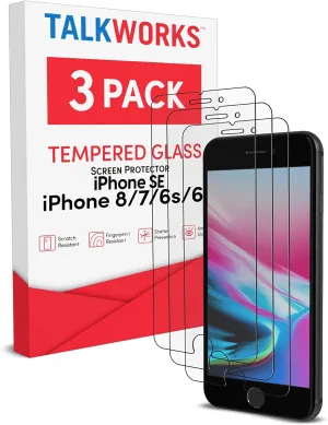 TalkWorks Tempered Glass Screen Protector for iPhone SE3/SE2/8/7/6S/6 - Case Compatible, Anti-Glare, Smudge & Crack Proof, Ultra Thin (Pack of 3)
