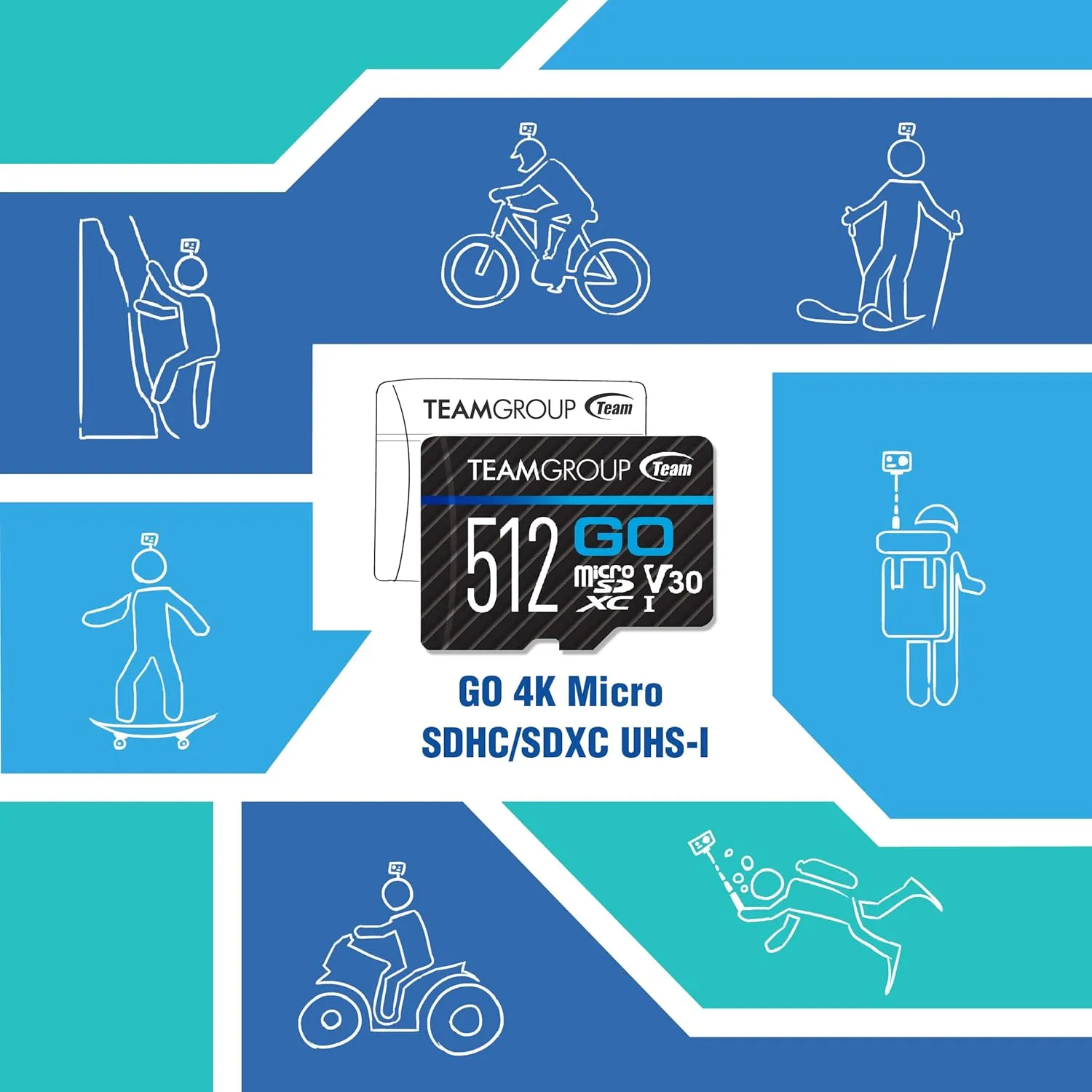TEAMGROUP GO Card 128GB 10 Pack Micro SDXC UHS-I U3 V30 4K for GoPro & Drone & Action Cameras High Speed Flash Memory Card with Adapter for Outdoor Sports, 4K Shooting, Nintendo-Switch TGUSDX128GU366