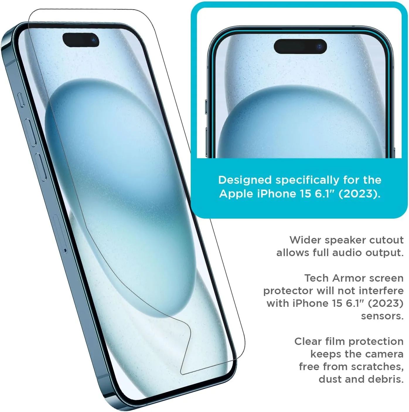 Tech Armor Screen Protector for iPhone 15 6.1 inch - HD Clear Film, Ultimate Display Protection, Crystal Clear Clarity, Easy Installation, Premium Quality, 4 Pack