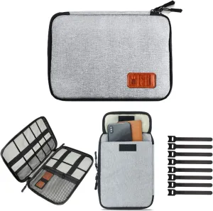 Travel Cable Organizer Bag, Electronics Accessories Carry Cases Portable Cord Organizer Bag Case for USB Cable Cord Pen Hard Cables Earphone Ipad iPhone with 8 Cable Ties (Up to 7.9)