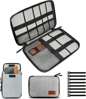 Travel Cable Organizer Bag, Small Electronics Accessories Carry Cases Portable Cord Organizer Bag for Cable, Charger, Phone, USB, SD Card,with 8pcs Cable Ties