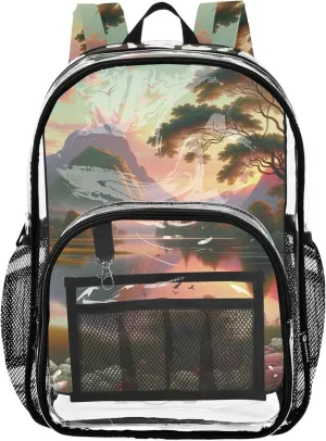 Travel Clear Bags for Women Boys Backpacks for Girls Plastic School Clear Bookbag Golden Valley Tranquil Twilight