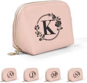Travel Makeup Bag, Small Capacity Cosmetic Bags for Women Girls, Leather Zipper Waterproof Portable Pouch Open Flat Toiletry Bag, Birthday Gift For Daughter, Preppy Things For Girls (Pink K)