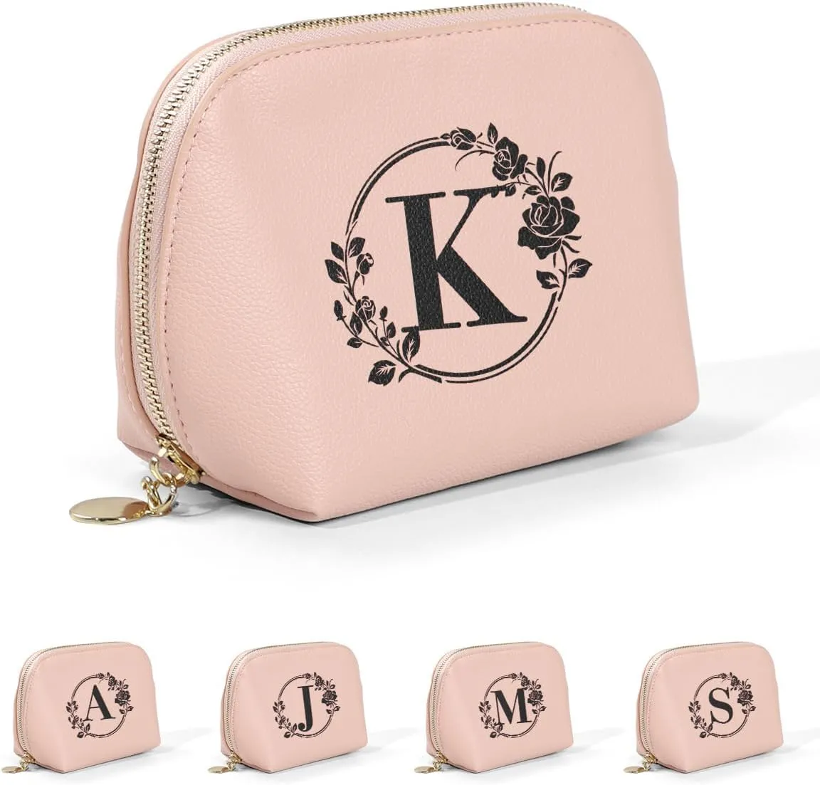 Travel Makeup Bag, Small Capacity Cosmetic Bags for Women Girls, Leather Zipper Waterproof Portable Pouch Open Flat Toiletry Bag, Birthday Gift For Daughter, Preppy Things For Girls (Pink K)