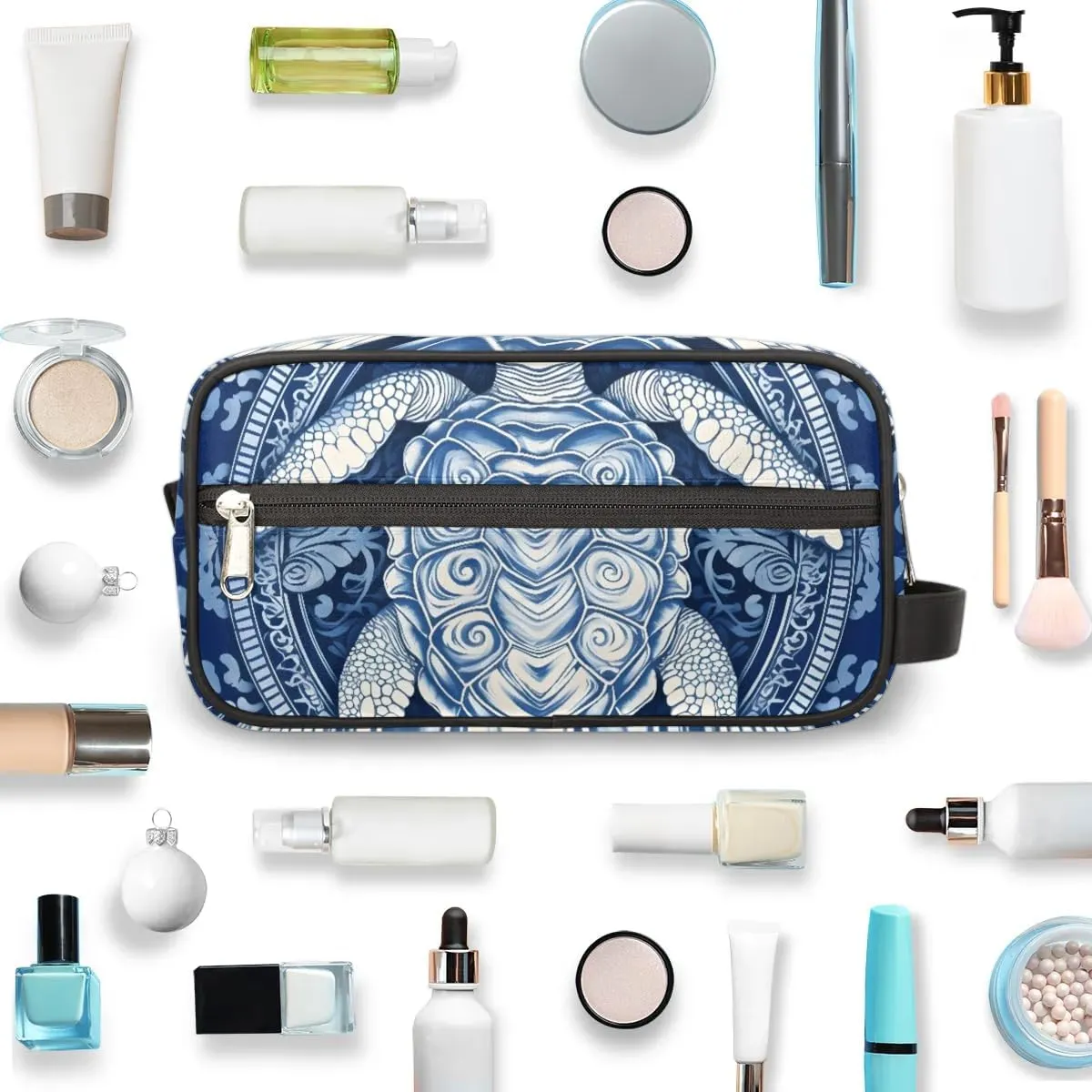 Travel Toiletry Bag for Women Men Blue Turtle Hanging Cosmetic Bag Waterproof Makeup Bag for Shaving Makeup Toothbrush & Travel Essentials
