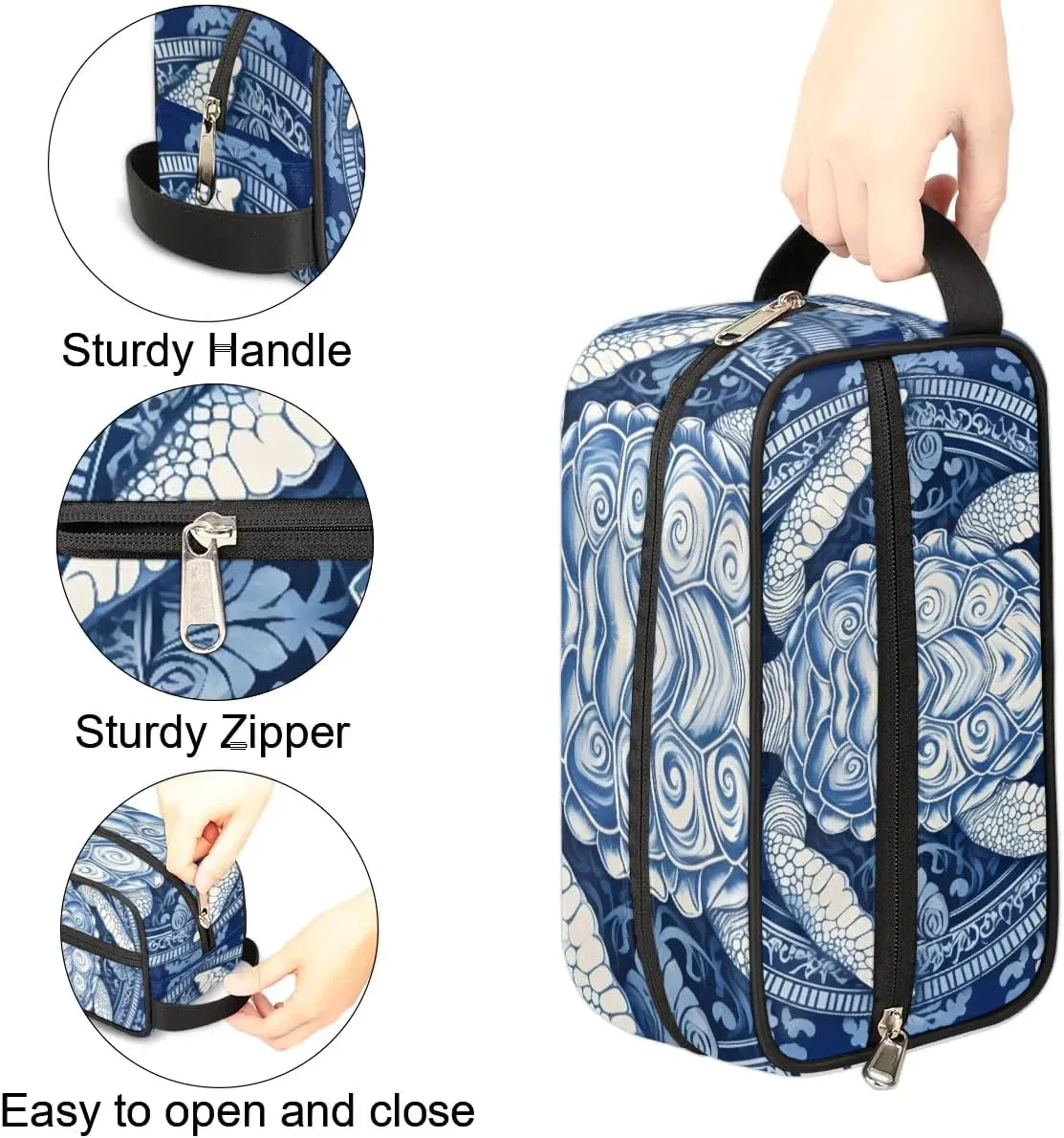 Travel Toiletry Bag for Women Men Blue Turtle Hanging Cosmetic Bag Waterproof Makeup Bag for Shaving Makeup Toothbrush & Travel Essentials