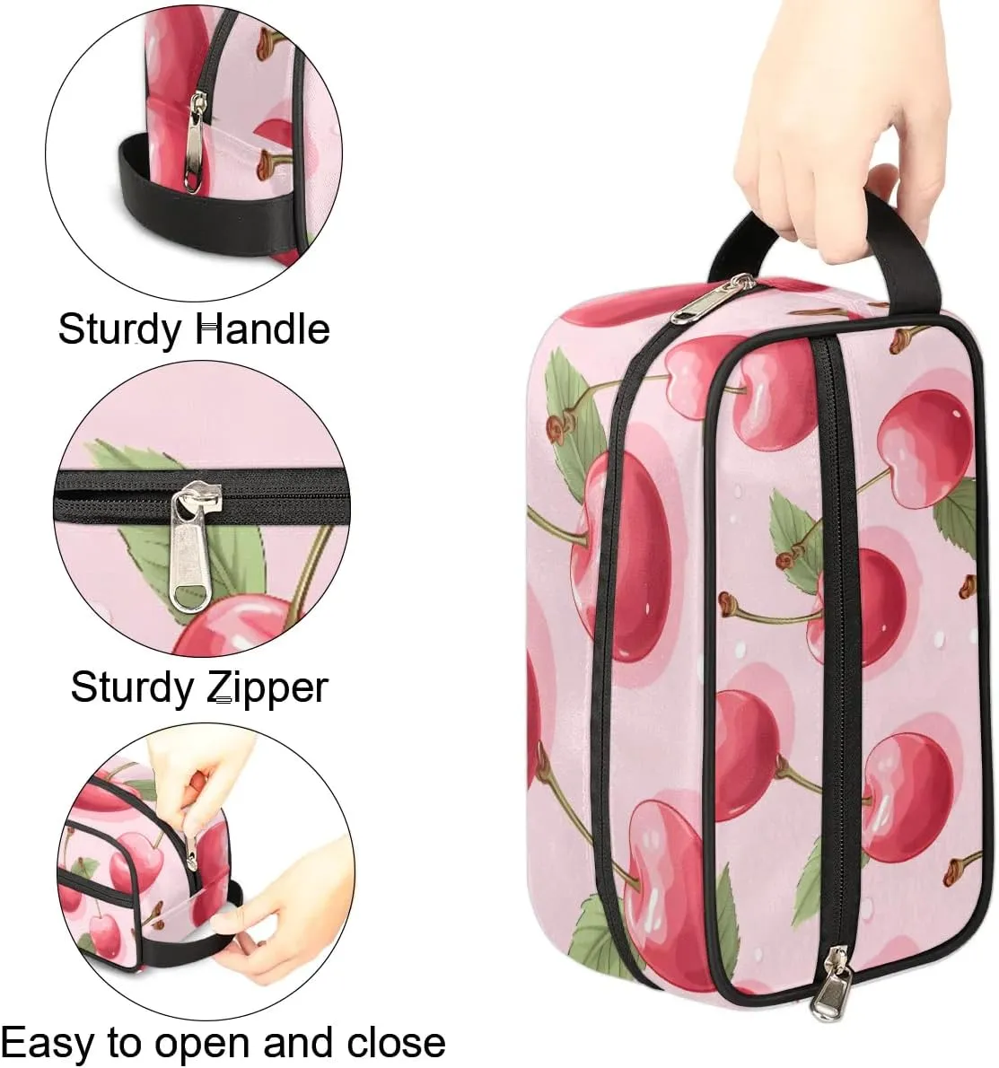 Travel Toiletry Bag for Women Men Cherry Hanging Cosmetic Bag Waterproof Makeup Bag for Shaving Makeup Toothbrush & Travel Essentials
