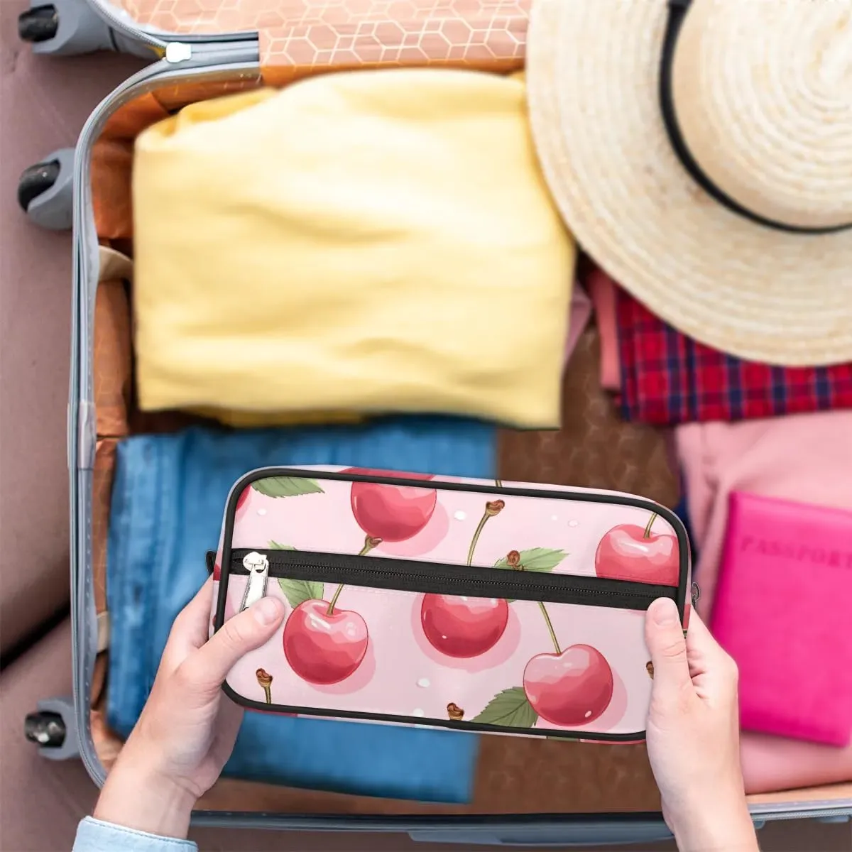 Travel Toiletry Bag for Women Men Cherry Hanging Cosmetic Bag Waterproof Makeup Bag for Shaving Makeup Toothbrush & Travel Essentials
