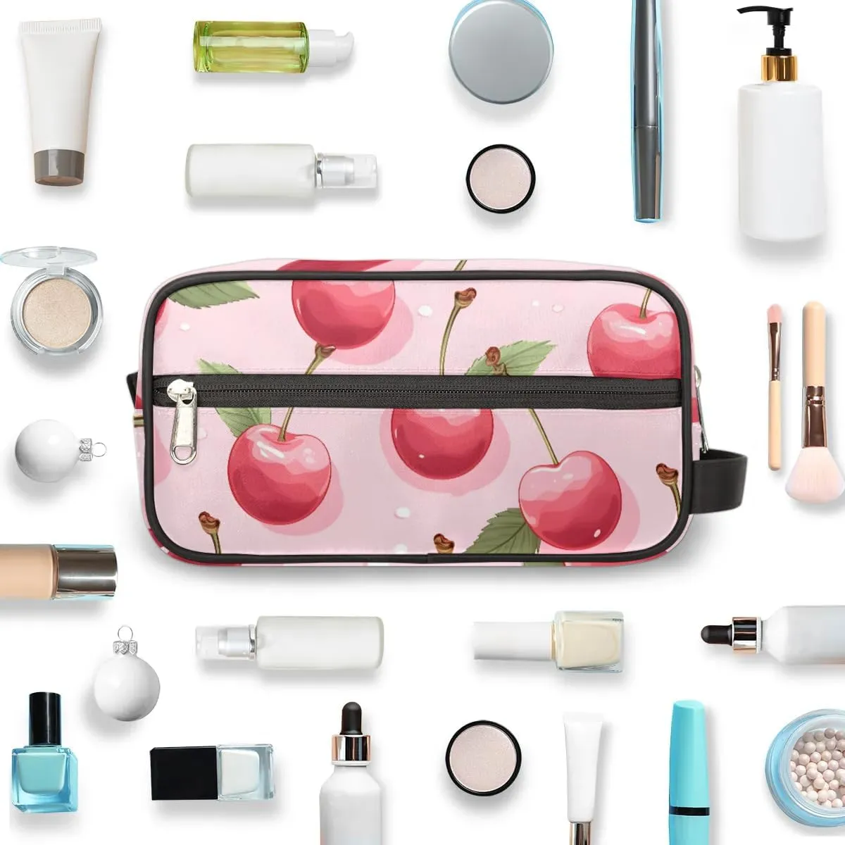 Travel Toiletry Bag for Women Men Cherry Hanging Cosmetic Bag Waterproof Makeup Bag for Shaving Makeup Toothbrush & Travel Essentials