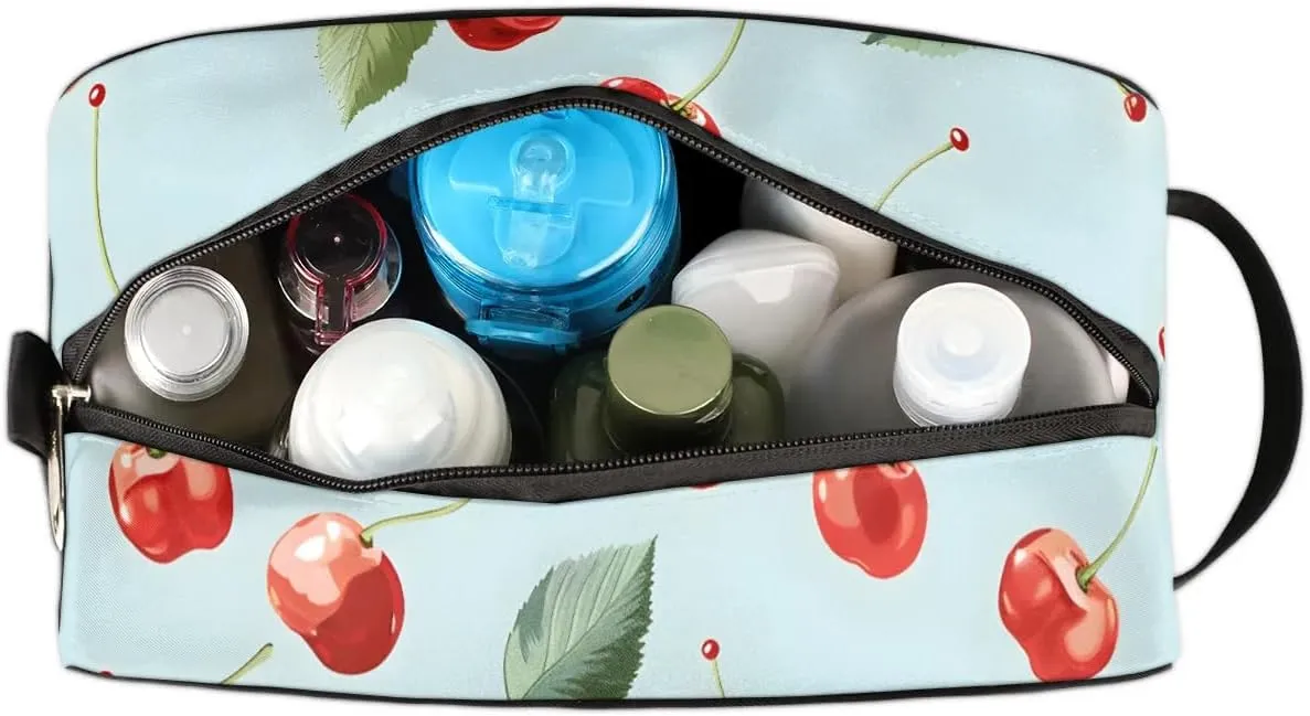 Travel Toiletry Bag for Women Men Cute Cherry Hanging Cosmetic Bag Waterproof Makeup Bag for Shaving Makeup Toothbrush & Travel Essentials